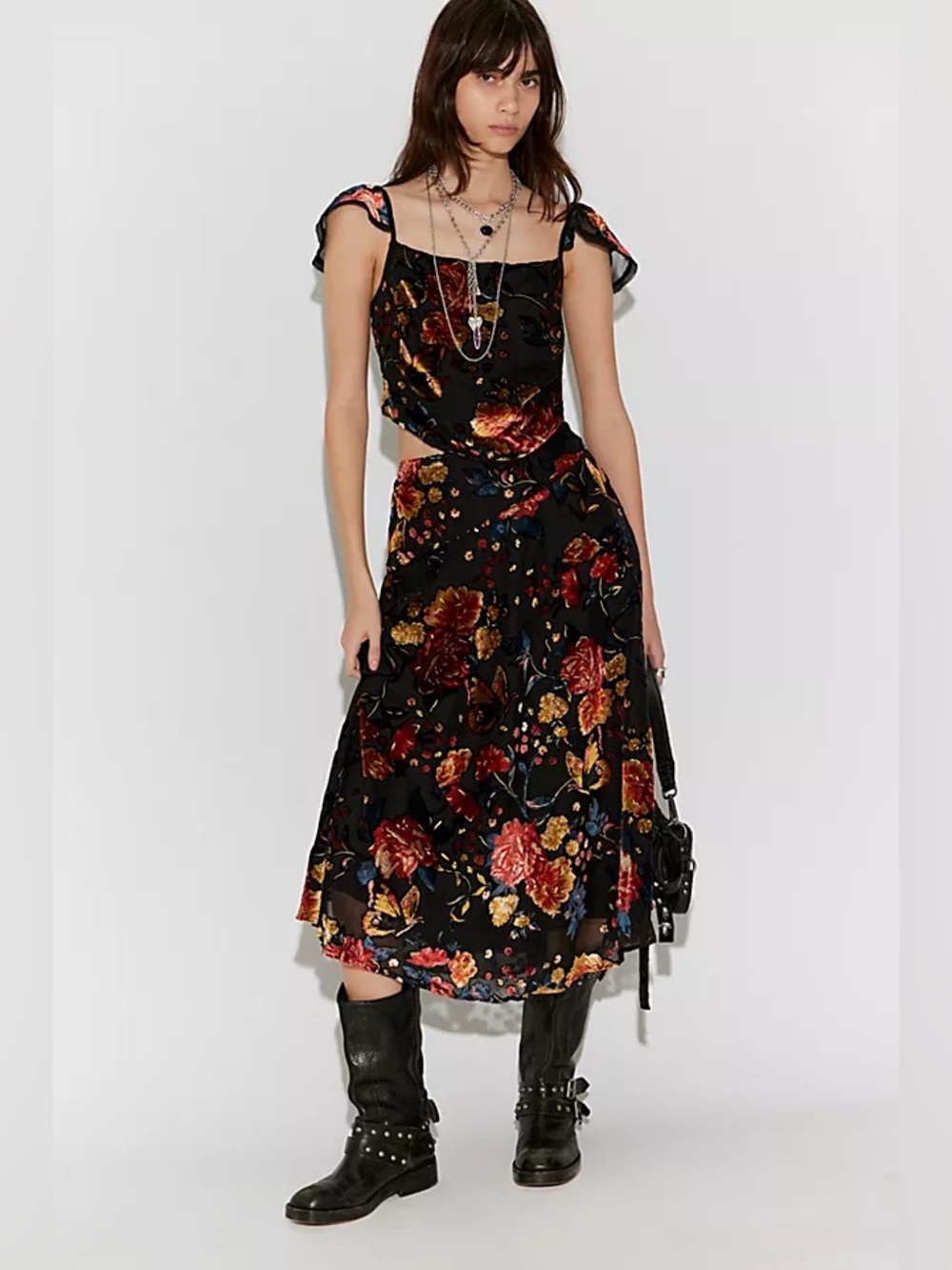 Free People Electra Heart Midi Skirt Set~ Golden Combo